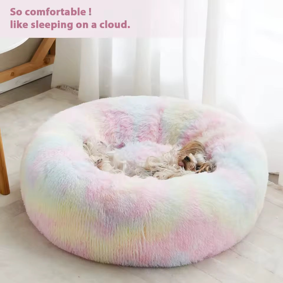 Luxury Calming Donut Pet Bed – Washable Plush Faux Fur