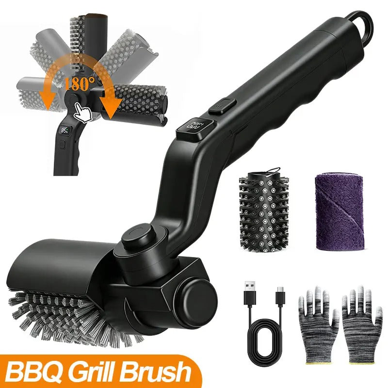 Electric 3-Speed BBQ Grill Cleaning Brush (180° Head)