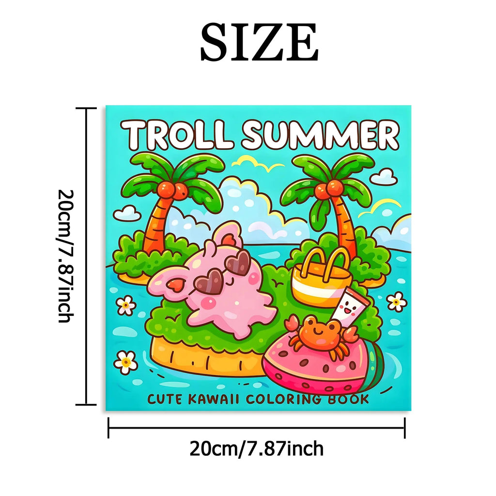 Troll Summer Kawaii Coloring Book For Adult Tropical Island Palm Holiday Beach Scenes Anti Anxiety Stress Relief Drawing Book