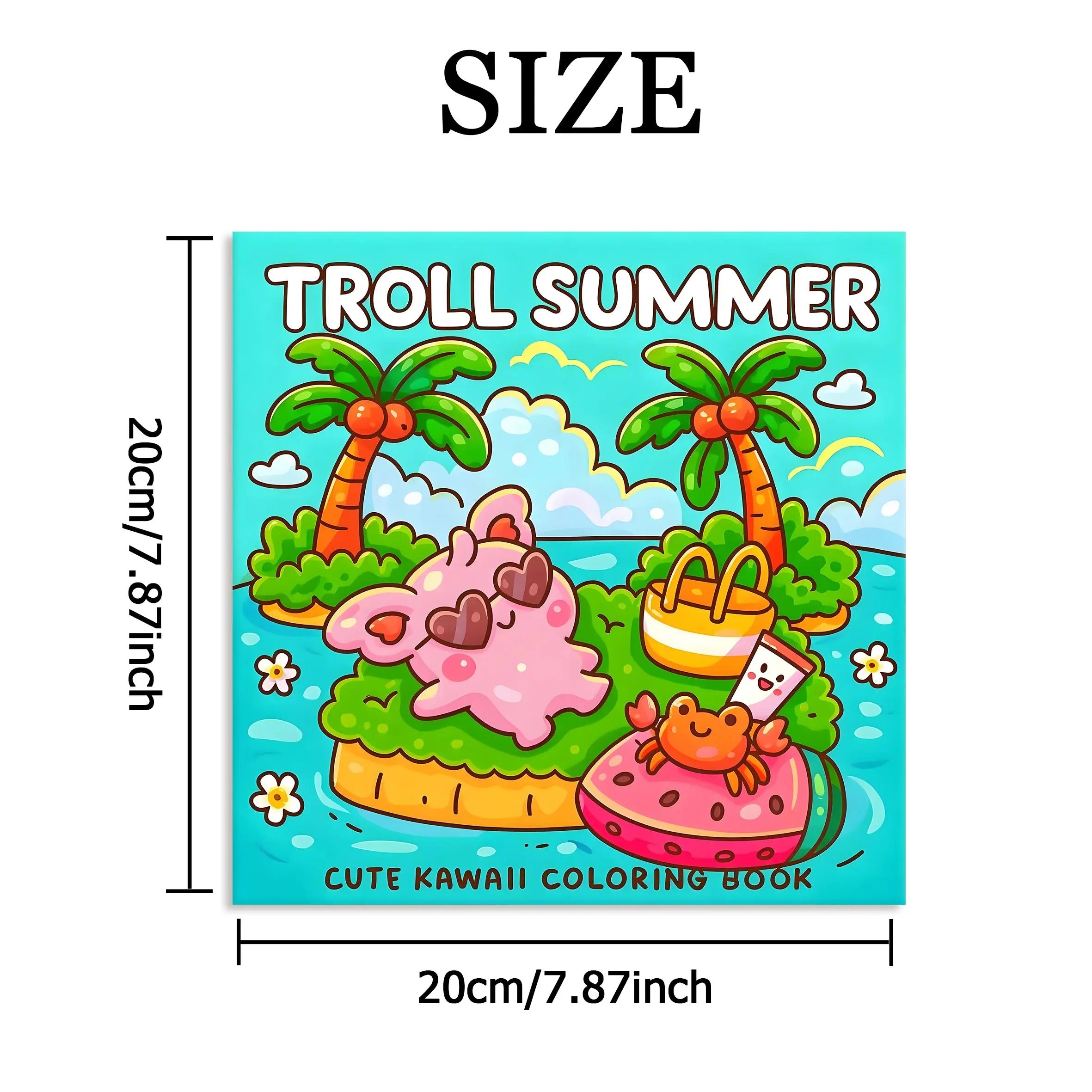 Troll Summer Kawaii Coloring Book For Adult Tropical Island Palm Holiday Beach Scenes Anti Anxiety Stress Relief Drawing Book