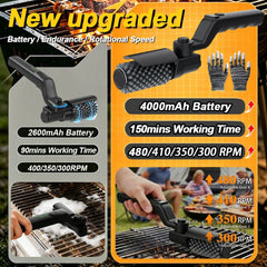 Electric 3-Speed BBQ Grill Cleaning Brush (180° Head) - Thumbnail 3