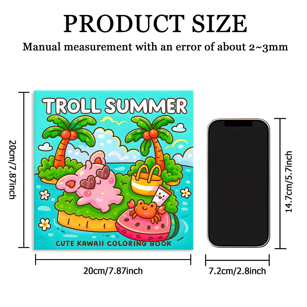 Troll Summer Kawaii Coloring Book For Adult Tropical Island Palm Holiday Beach Scenes Anti Anxiety Stress Relief Drawing Book