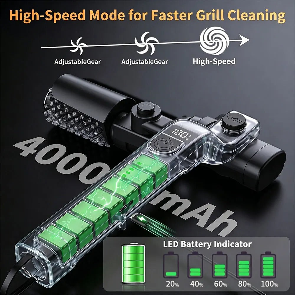 Electric 3-Speed BBQ Grill Cleaning Brush (180° Head)