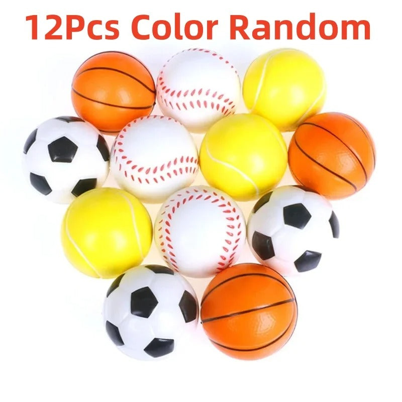 12Pcs Soft Football Basketball Baseball Tennis Toys Foam Sponge Decompression Vent Stress Balls Soccer Anti Stress Sports Toy